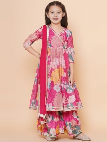 Naixa Girls Rayon Fabric Floral Printed 3/4 Sleeve Sharara Dress Set For All Occasion salwar suit
