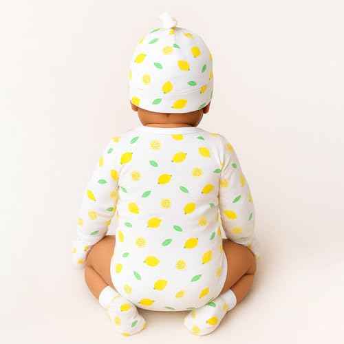MOM'S HOME Organic Cotton New Born Baby Essentials Gift Set | Baby Shower Gift Hamper | Baby Clothing Gift Combo | Lemon | Pack of 6