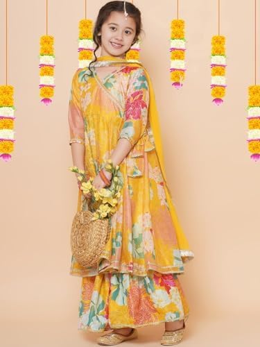 Naixa Girls Rayon Fabric Floral Printed 3/4 Sleeve Sharara Dress Set For All Occasion salwar suit