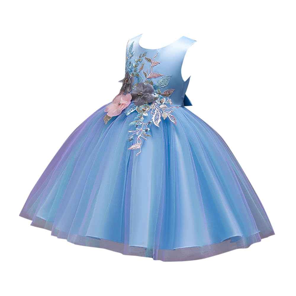 Hopscotch Girl's Fit And Flare Knee Length Knee-Length Polyester- Blend Floral Applique Sleeveless Party Dress