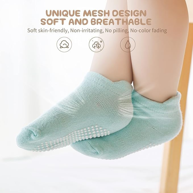 ZAPLES Baby Non Slip Grip Ankle Socks with Non Skid Soles for Infants Toddlers Kids Boys Girls