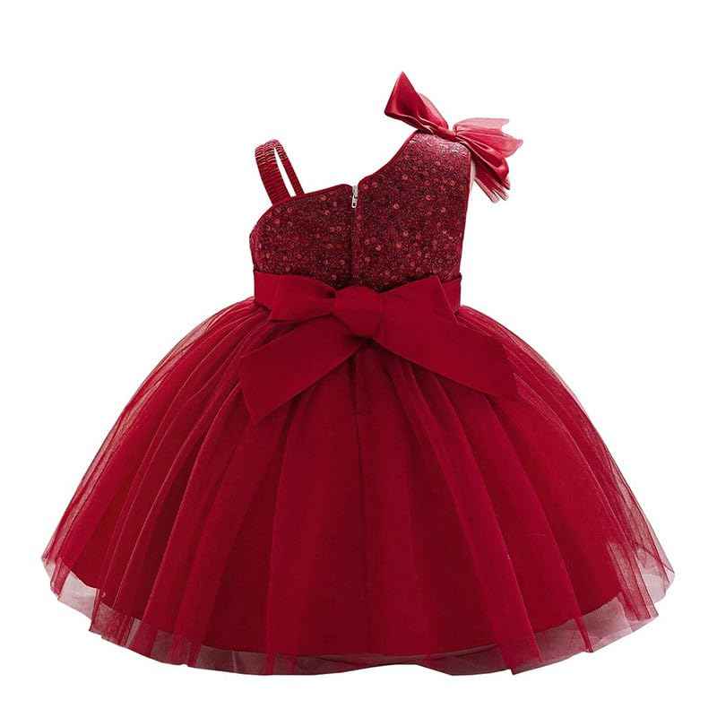 Niren Enterprise Barbet Sequence Embroidered Net Flaired Sleeve Less Baby Knee Length Girl's Frock