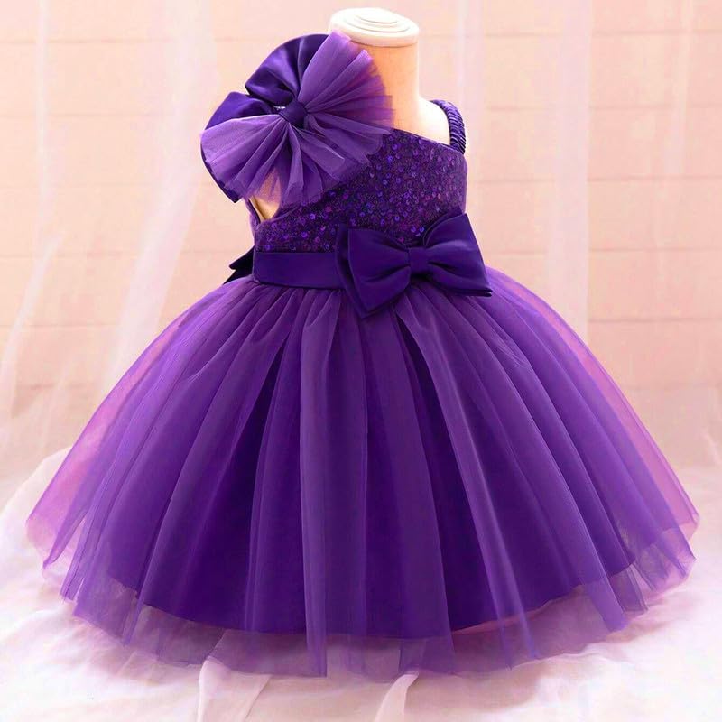 Niren Enterprise Barbet Sequence Embroidered Net Flaired Sleeve Less Baby Knee Length Girl's Frock