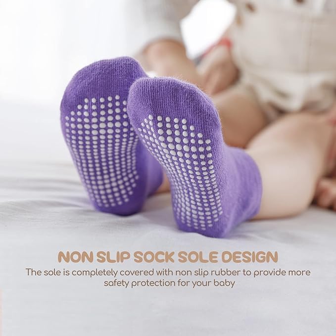ZAPLES Baby Non Slip Grip Ankle Socks with Non Skid Soles for Infants Toddlers Kids Boys Girls