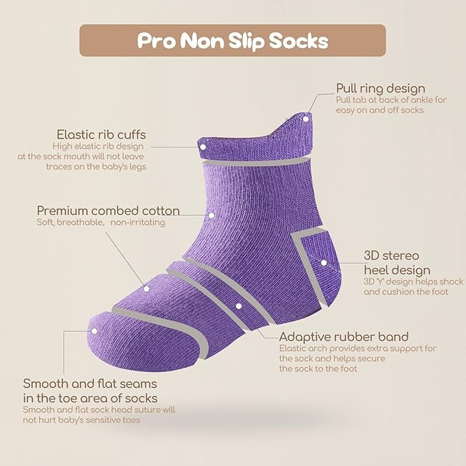 ZAPLES Baby Non Slip Grip Ankle Socks with Non Skid Soles for Infants Toddlers Kids Boys Girls