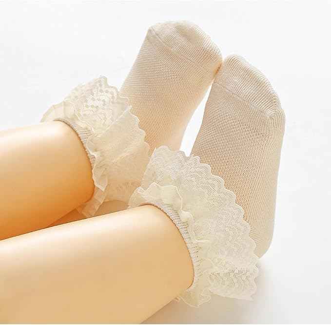 CUTEABLY Baby Girls Lace Ruffle Ankle Socks, Cotton, Multi-Colour