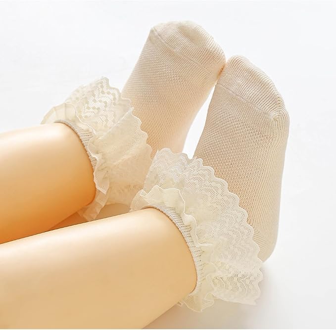 CUTEABLY Baby Girls Lace Ruffle Ankle Socks, Cotton, Multi-Colour