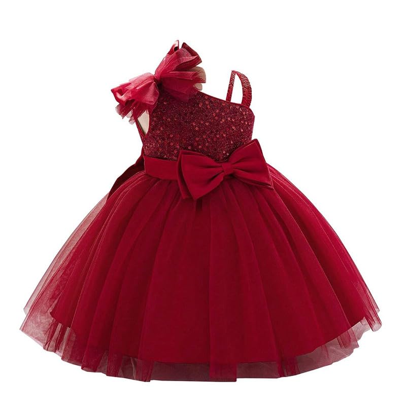 Niren Enterprise Barbet Sequence Embroidered Net Flaired Sleeve Less Baby Knee Length Girl's Frock