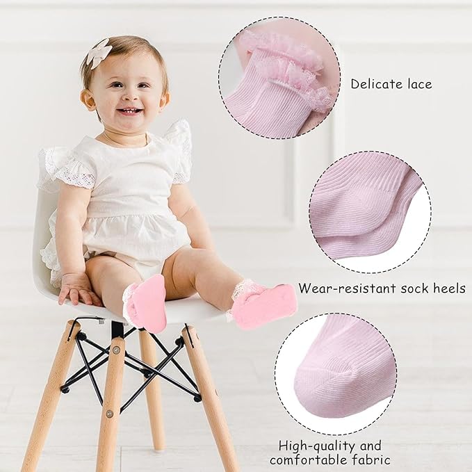CUTEABLY Baby Girls Lace Ruffle Ankle Socks, Cotton, Multi-Colour