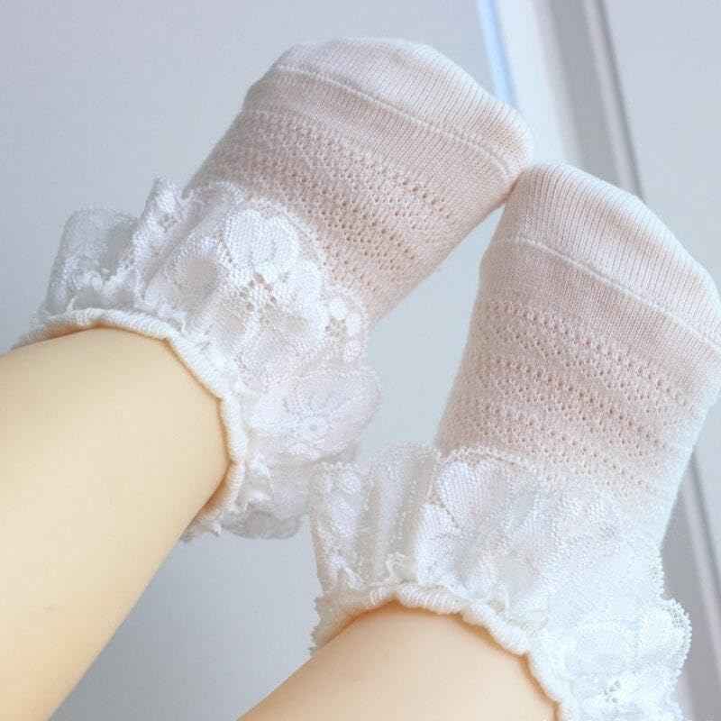 CUTEABLY Baby Girl Cotton Casual Socks, Ruffle Lace Design, Assorted Colours, Short Length, (Assorted)