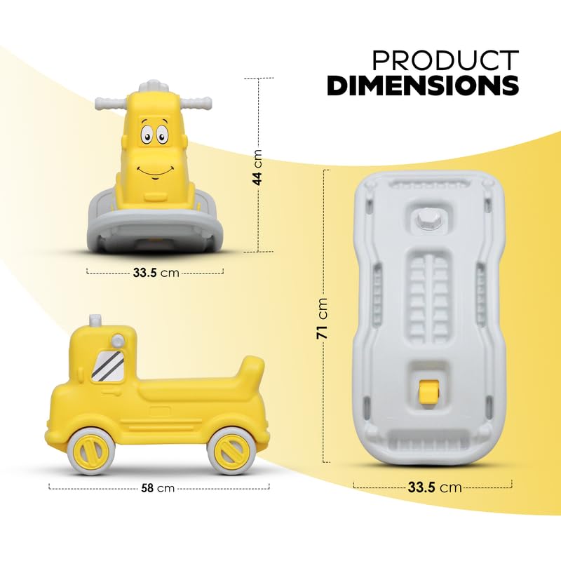 Happy Bear 3-in-1 Rock and Roll Ride-On | Push Car for 1 – 5 Years | Rocking Horse for Toddlers | Balance Board | Safe, Sturdy & Fun Indoor Toy - Yellow