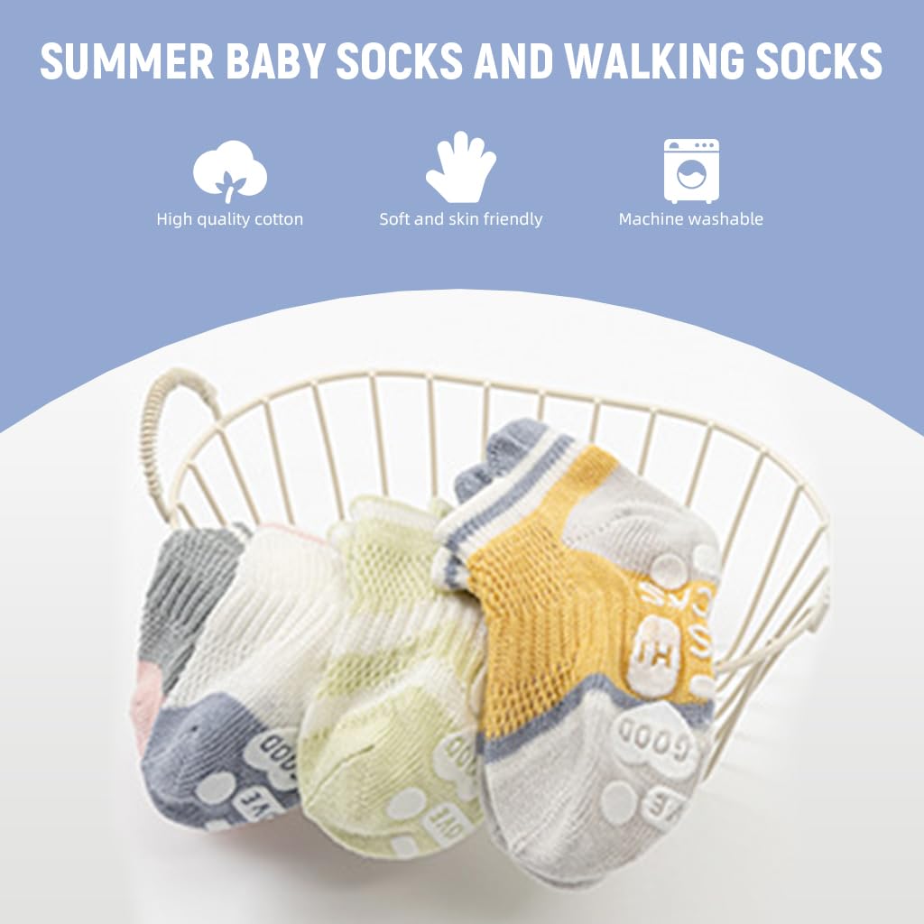 SNOWIE SOFT® 5 Pairs Baby Socks Set, Antislip Socks for New Born Baby 0-3 Years, Non Slip Grip Ankle Socks with Non Skid Soles for Infants Baby Shower Gifts