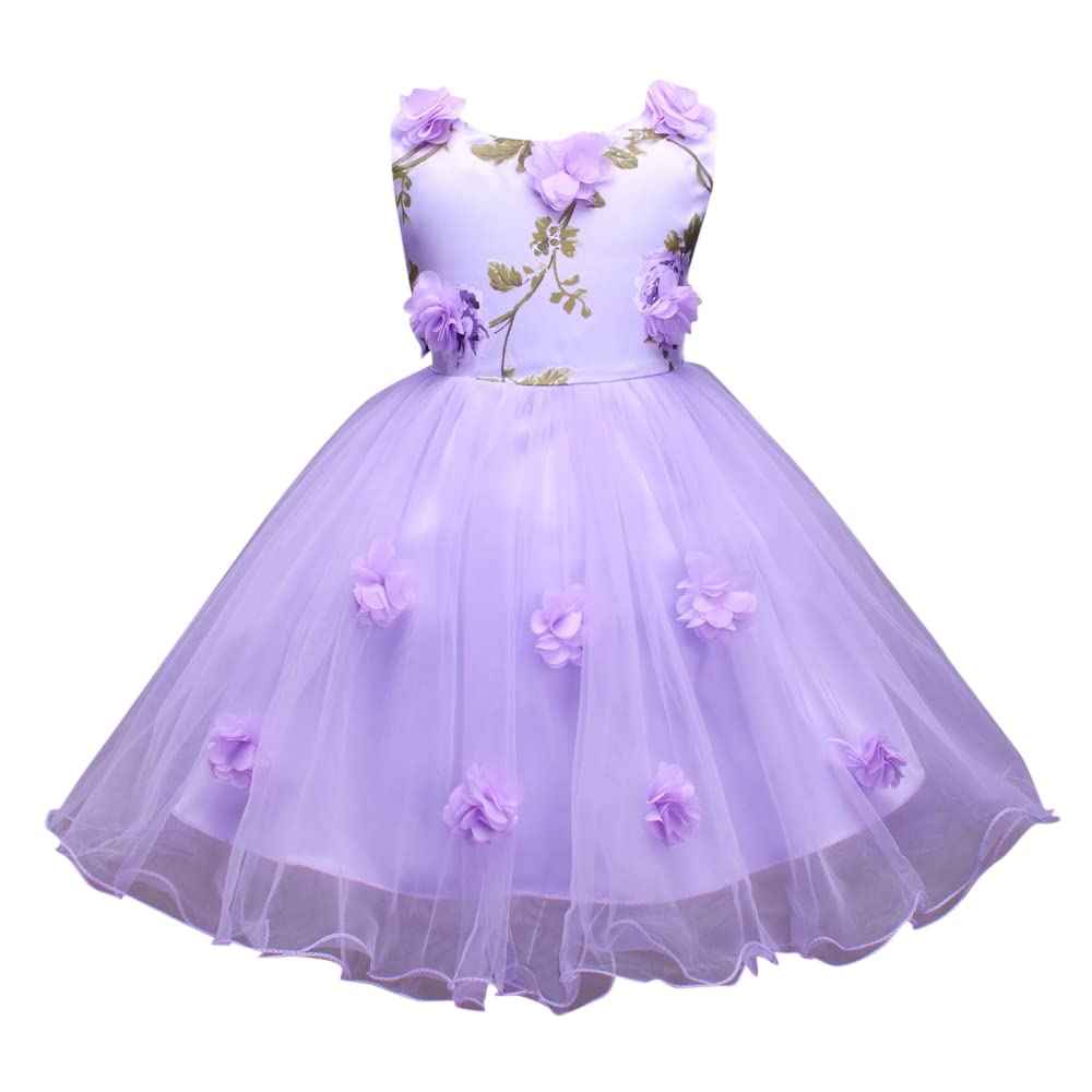 Hopscotch Girl's Fit And Flare Knee Length Sleeveless Floral Applique Party Dress