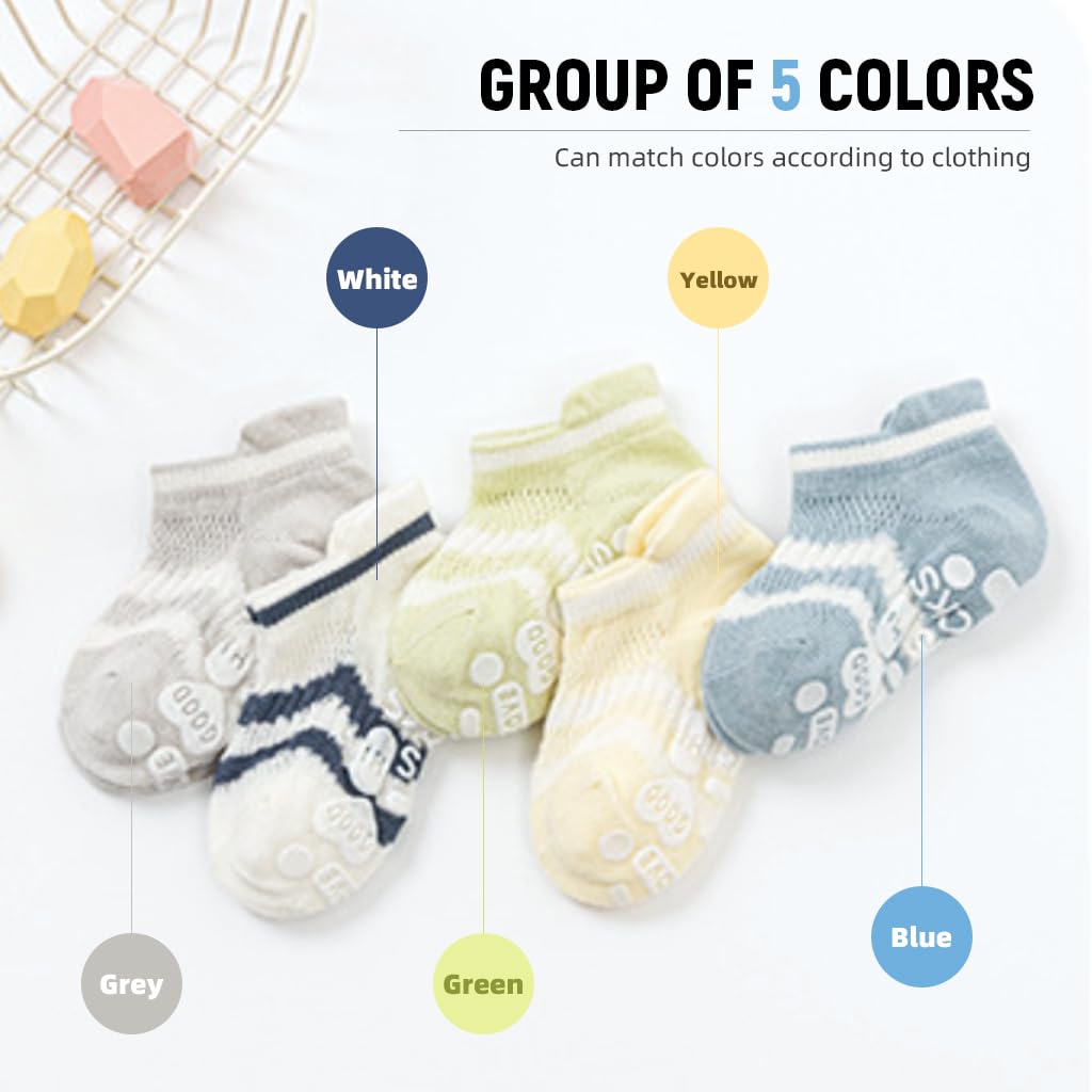 SNOWIE SOFT® 5 Pairs Baby Socks Set, Antislip Socks for New Born Baby 0-3 Years, Non Slip Grip Ankle Socks with Non Skid Soles for Infants Baby Shower Gifts