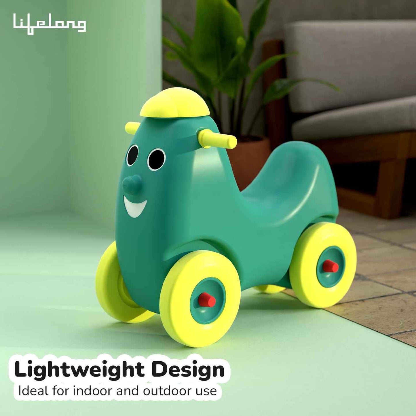 Lifelong Cuppy Smiling Ride-On for Kids|Baby Car Ride On|Baby Car for 1+ Years|Push Ride On for Kids Driving|Rider for Baby|Baby Push Car Toy|Fun & Engaging Playtime (LLCKSR01),Multicolour