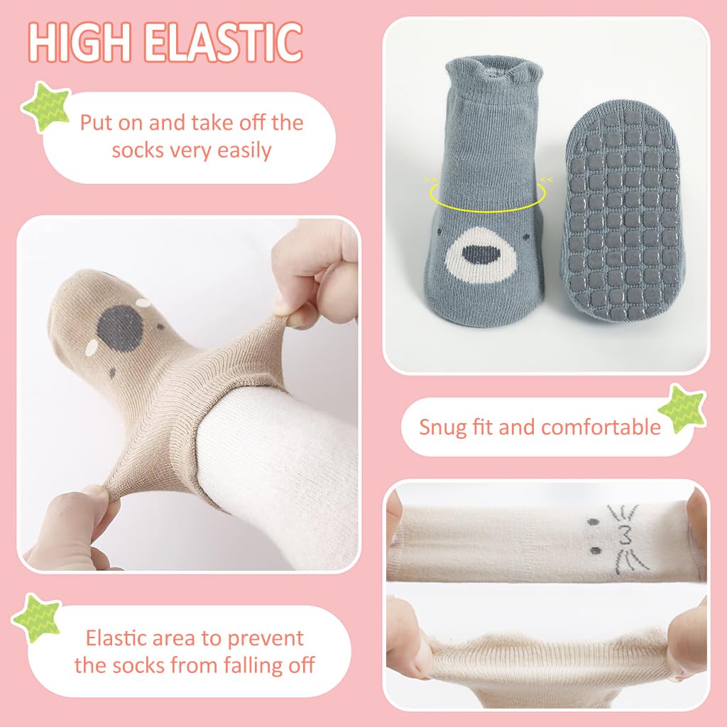 SNOWIE SOFT® 5 Pairs Baby Socks Set, Antislip Socks for New Born Baby 0-3 Years, Non Slip Grip Ankle Socks with Non Skid Soles for Infants Baby Shower Gifts