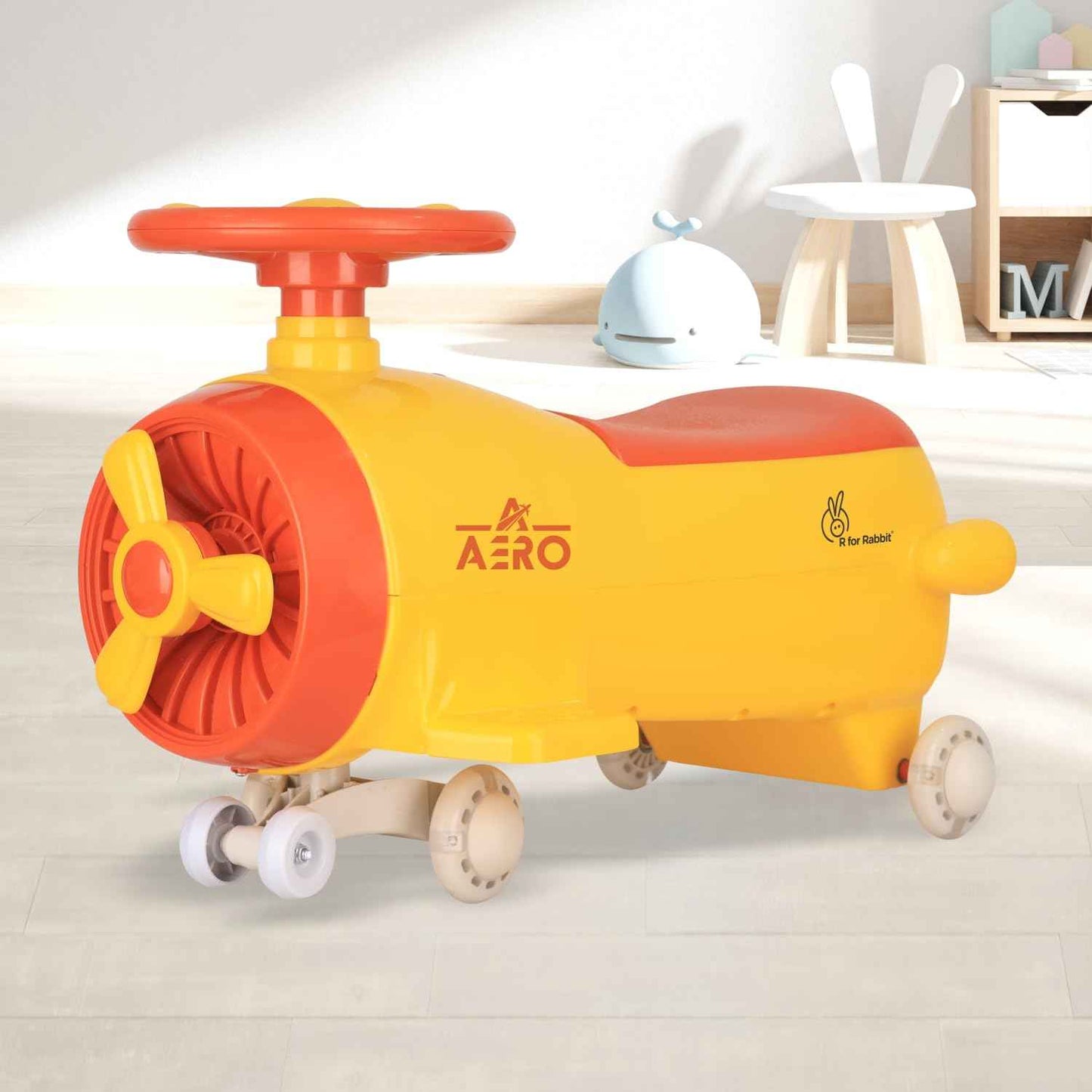 R for Rabbit Iya Iya Aero Kids Swing Car, Scratch Free PU LED Wheels with ABEC7 Bearing, Baby Ride on Magic Toy Panda Car for 2+ Years Boys & Girls, Upto 75 Kgs (Blue Orange)