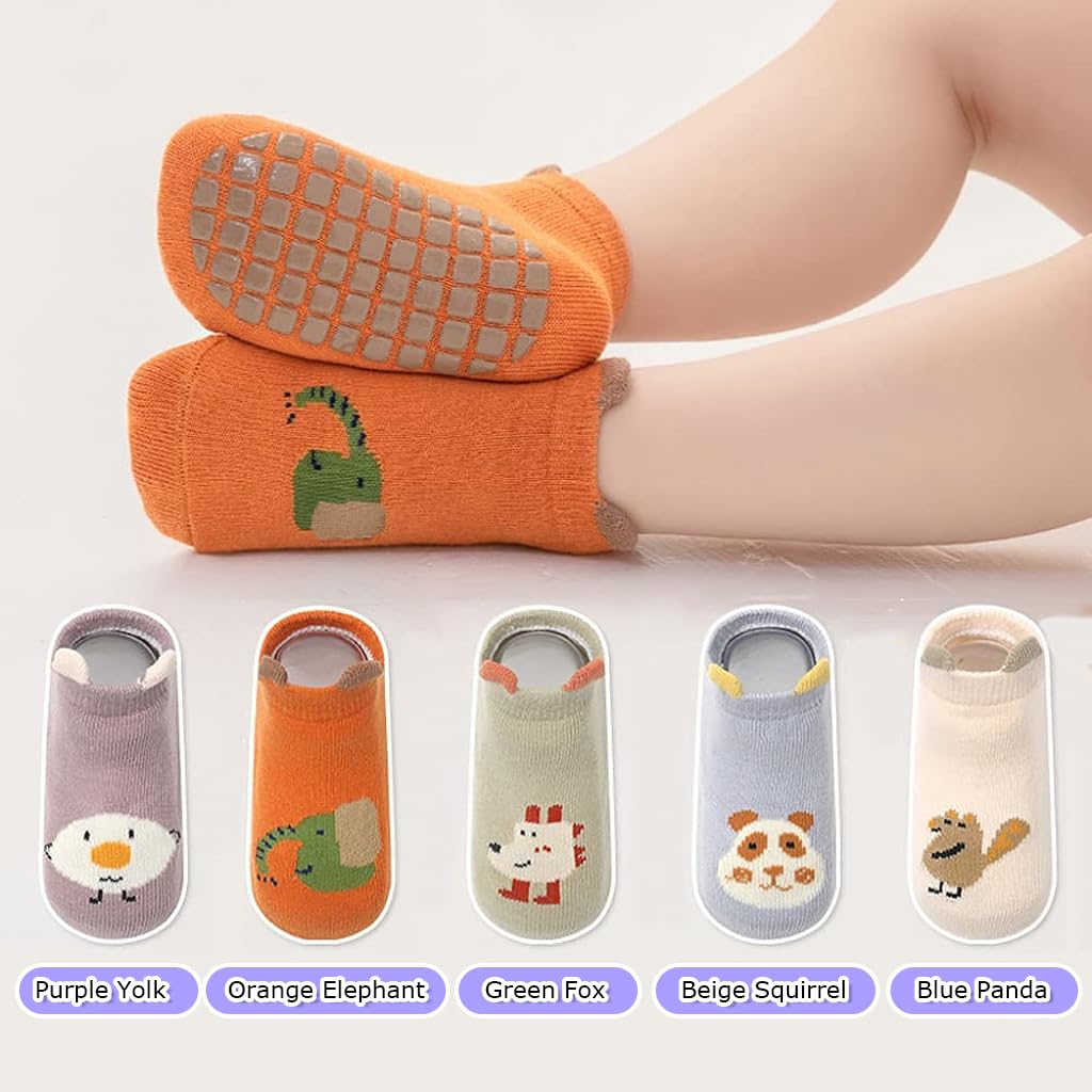 SNOWIE SOFT® 5 Pairs Baby Socks Set, Antislip Socks for New Born Baby 0-3 Years, Non Slip Grip Ankle Socks with Non Skid Soles for Infants Baby Shower Gifts