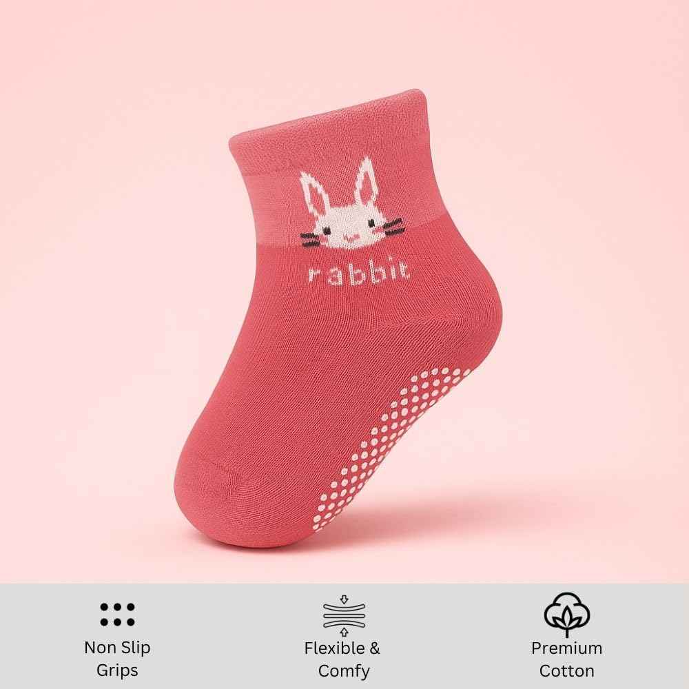 Non Slip Baby Socks for 1-3 Years – Anti Skid Cotton Socks for Toddlers | Baby Girls 12-36 Months | Crawling & Walking Socks | Pack of 4 (Girls)