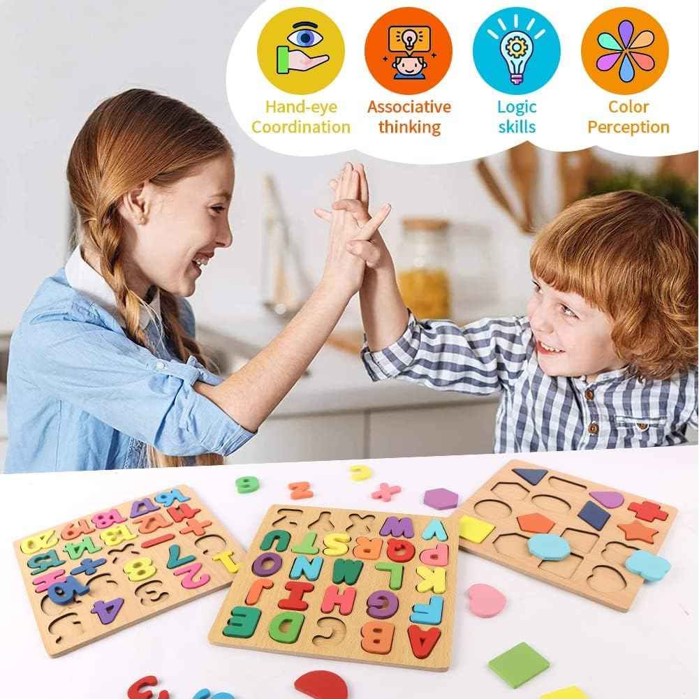 Niwlix Wooden Learning Educational Board for Kids, Puzzle Toys for 2+ Years Old Boys & Girls Educational Toys for Toddlers & Preschoolers, ABCD for Kids(Alphabets, Numbers & Shapes)