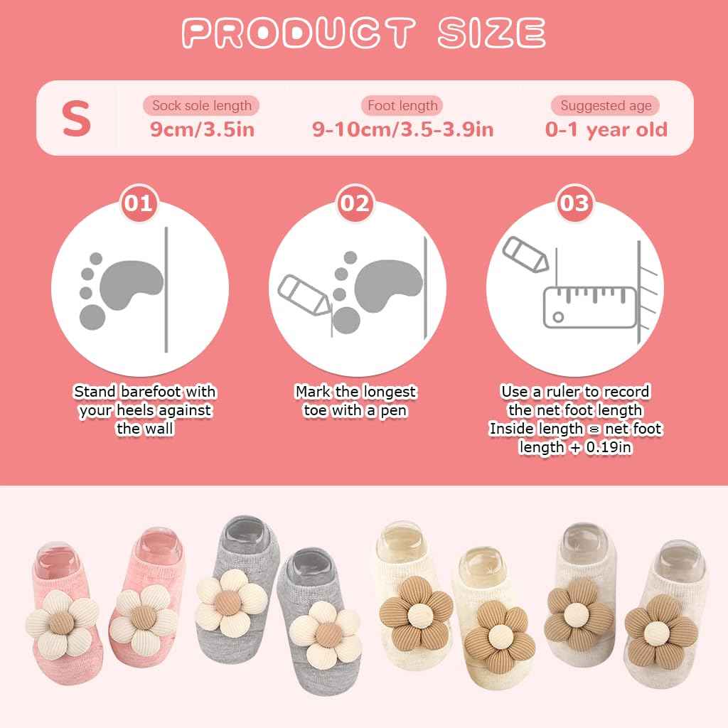 SNOWIE SOFT® 5 Pairs Baby Socks Set, Antislip Socks for New Born Baby 0-3 Years, Non Slip Grip Ankle Socks with Non Skid Soles for Infants Baby Shower Gifts