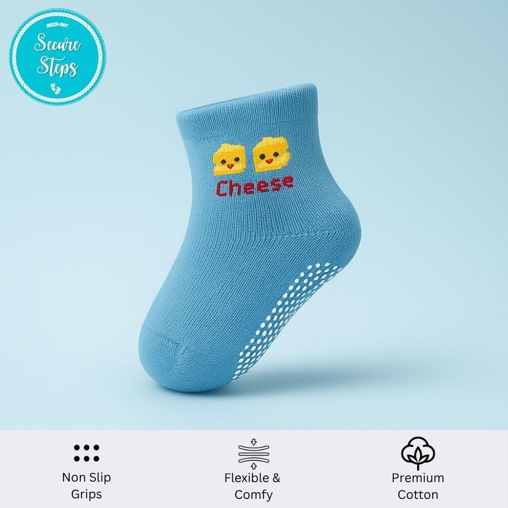 Non Slip Baby Socks for 1-3 Years – Anti Skid Cotton Socks for Toddlers | Baby Girls 12-36 Months | Crawling & Walking Socks | Pack of 4 (Girls)