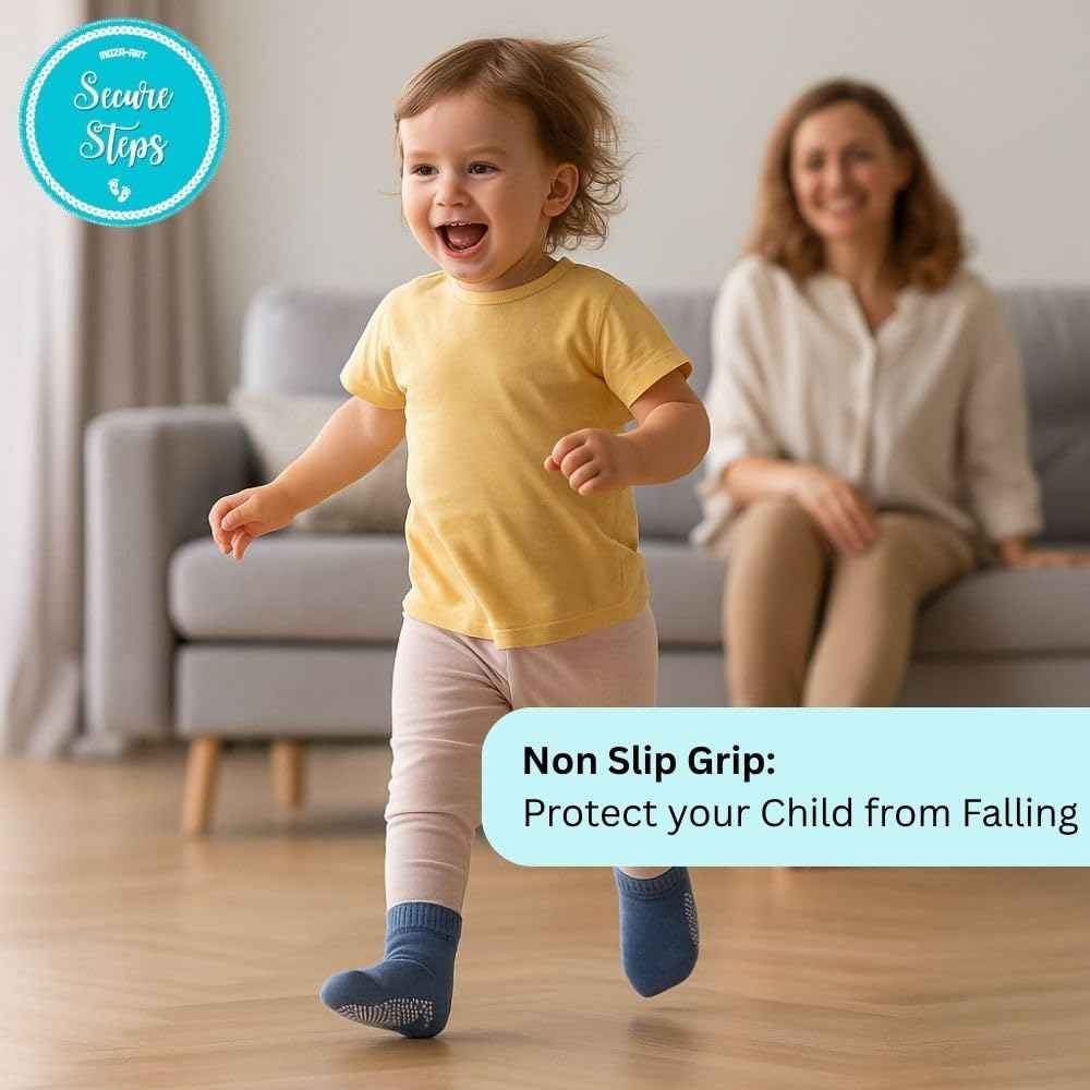 Non Slip Baby Socks for 1-3 Years – Anti Skid Cotton Socks for Toddlers | Baby Girls 12-36 Months | Crawling & Walking Socks | Pack of 4 (Girls)