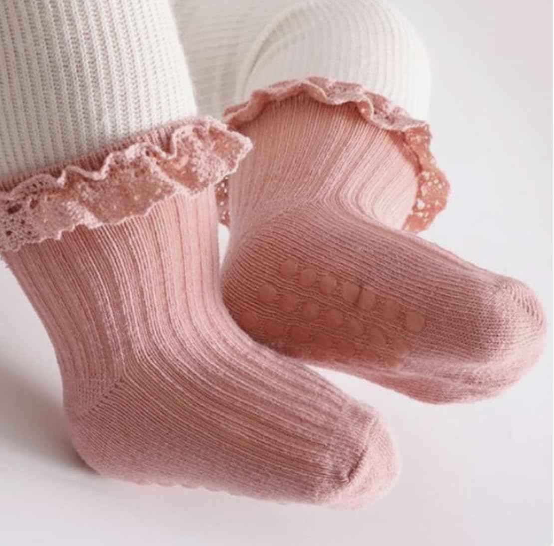 heartbury Cute and Colorful 100% Cotton Baby Girls Anti Slip Socks Frill &Ruffle Socks for Baby Girls, Grip socks for Baby