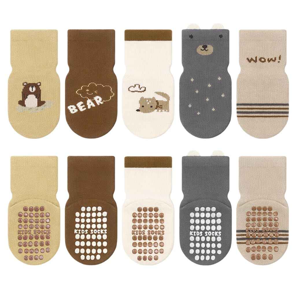 SNOWIE SOFT® 5 Pairs Baby Socks Set, Antislip Socks for New Born Baby 0-3 Years, Non Slip Grip Ankle Socks with Non Skid Soles for Infants Baby Shower Gifts