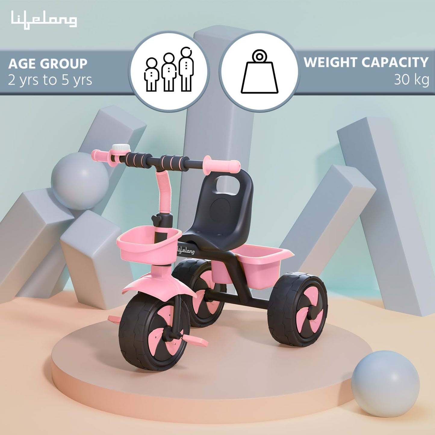 Lifelong Trike Cycle for Kids Cycle 2-5 Years - Tricycles for Boy & Girl - Baby Cycle - Bicycle for Kids - Bike with 3 EVA Wheels, Bell & Basket -Durable Tricycle with Parental Control