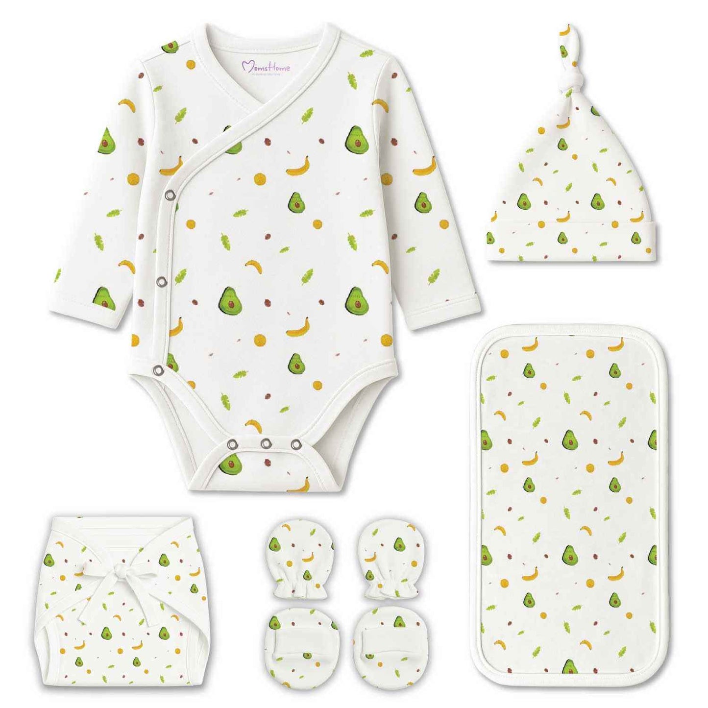 MOM'S HOME Organic Cotton Baby Clothing Set | Baby Essential Clothes For Newborn | Baby Shower Gift Hamper | 0-6 Months | Avocado | Pack of 6