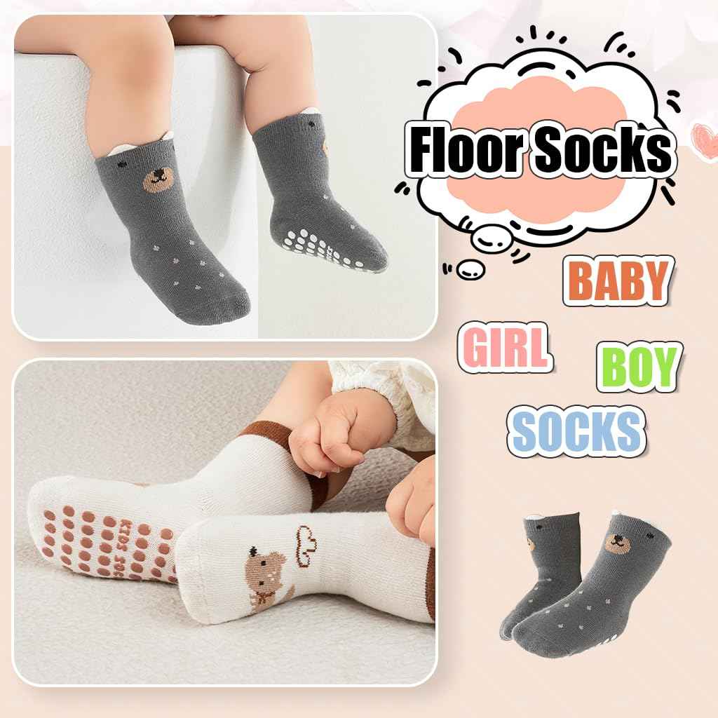 SNOWIE SOFT® 5 Pairs Baby Socks Set, Antislip Socks for New Born Baby 0-3 Years, Non Slip Grip Ankle Socks with Non Skid Soles for Infants Baby Shower Gifts