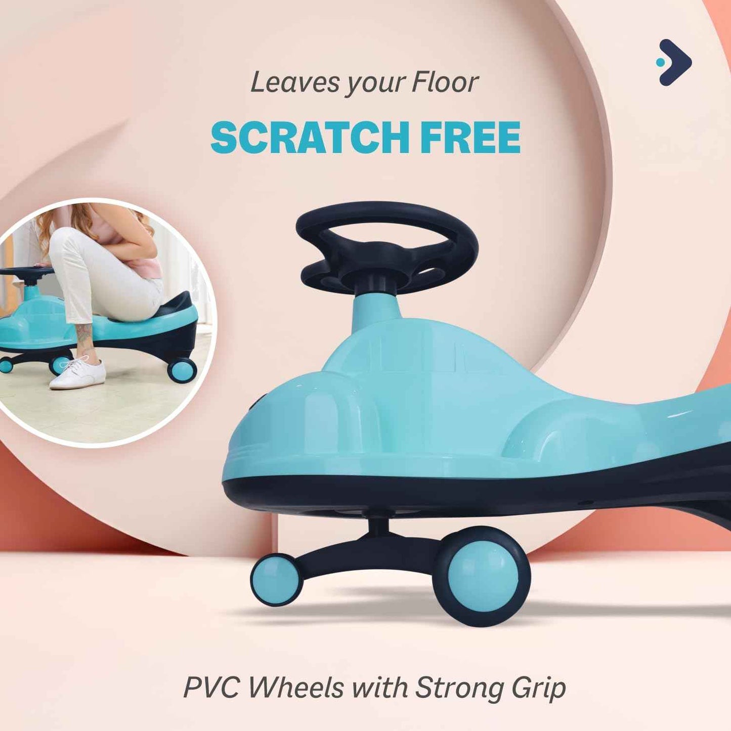 R for Rabbit Iya Iya Zippy Kids Swing Car, Scratch Free PVC Wheels with ABEC7 Bearing, Ride on Magic Toy Car for Kids Suitable for 3+ Years Boys & Girls, Upto 75 Kgs (Lake Blue)