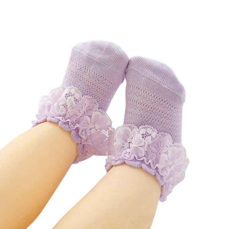 CUTEABLY Baby Girl Cotton Casual Socks, Ruffle Lace Design, Assorted Colours, Short Length, (Assorted)