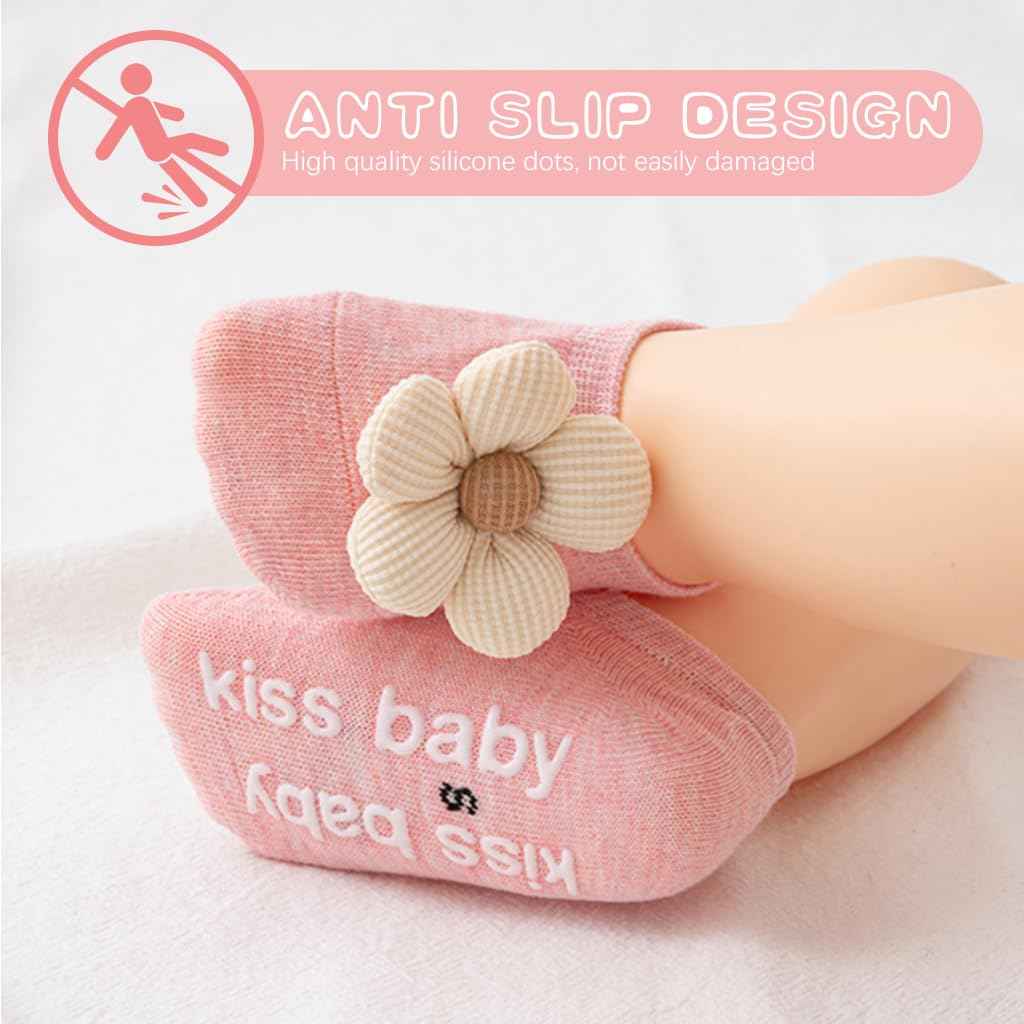 SNOWIE SOFT® 5 Pairs Baby Socks Set, Antislip Socks for New Born Baby 0-3 Years, Non Slip Grip Ankle Socks with Non Skid Soles for Infants Baby Shower Gifts