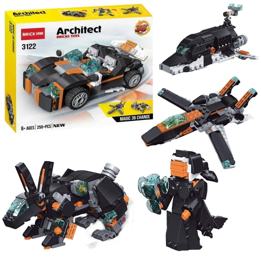 Umadiya® 36-in-1 Magic Building Blocks Set | 256+ Pieces | Creative Construction Toy for Kids | Includes Instruction Manual | Ideal for Boys & Girls Ages 6+ | DIY Brick Robot, Jet, Ship Models
