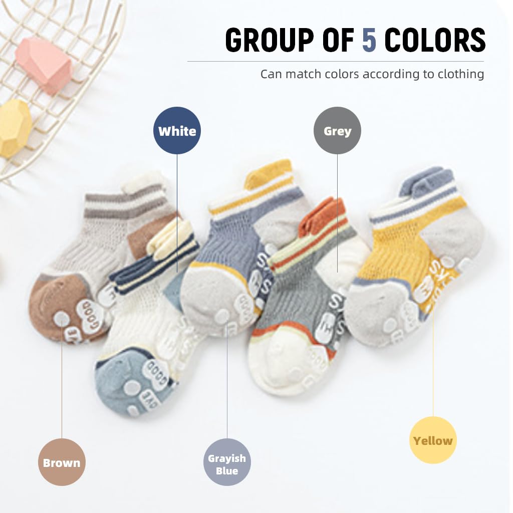 SNOWIE SOFT® 5 Pairs Baby Socks Set, Antislip Socks for New Born Baby 0-3 Years, Non Slip Grip Ankle Socks with Non Skid Soles for Infants Baby Shower Gifts