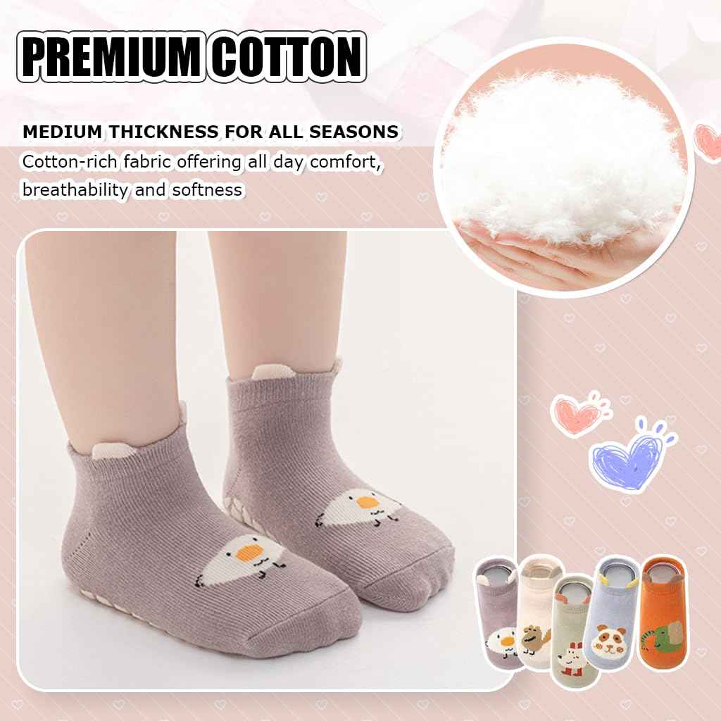 SNOWIE SOFT® 5 Pairs Baby Socks Set, Antislip Socks for New Born Baby 0-3 Years, Non Slip Grip Ankle Socks with Non Skid Soles for Infants Baby Shower Gifts