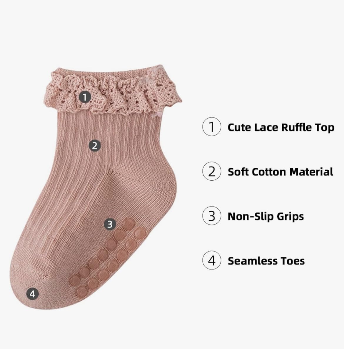 heartbury Cute and Colorful 100% Cotton Baby Girls Anti Slip Socks Frill &Ruffle Socks for Baby Girls, Grip socks for Baby