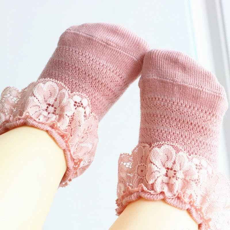 CUTEABLY Baby Girl Cotton Casual Socks, Ruffle Lace Design, Assorted Colours, Short Length, (Assorted)