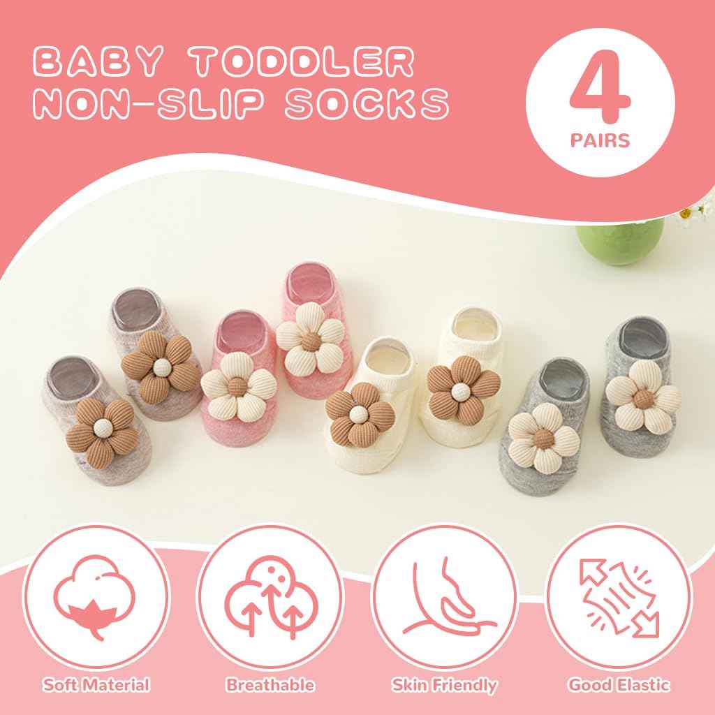 SNOWIE SOFT® 5 Pairs Baby Socks Set, Antislip Socks for New Born Baby 0-3 Years, Non Slip Grip Ankle Socks with Non Skid Soles for Infants Baby Shower Gifts