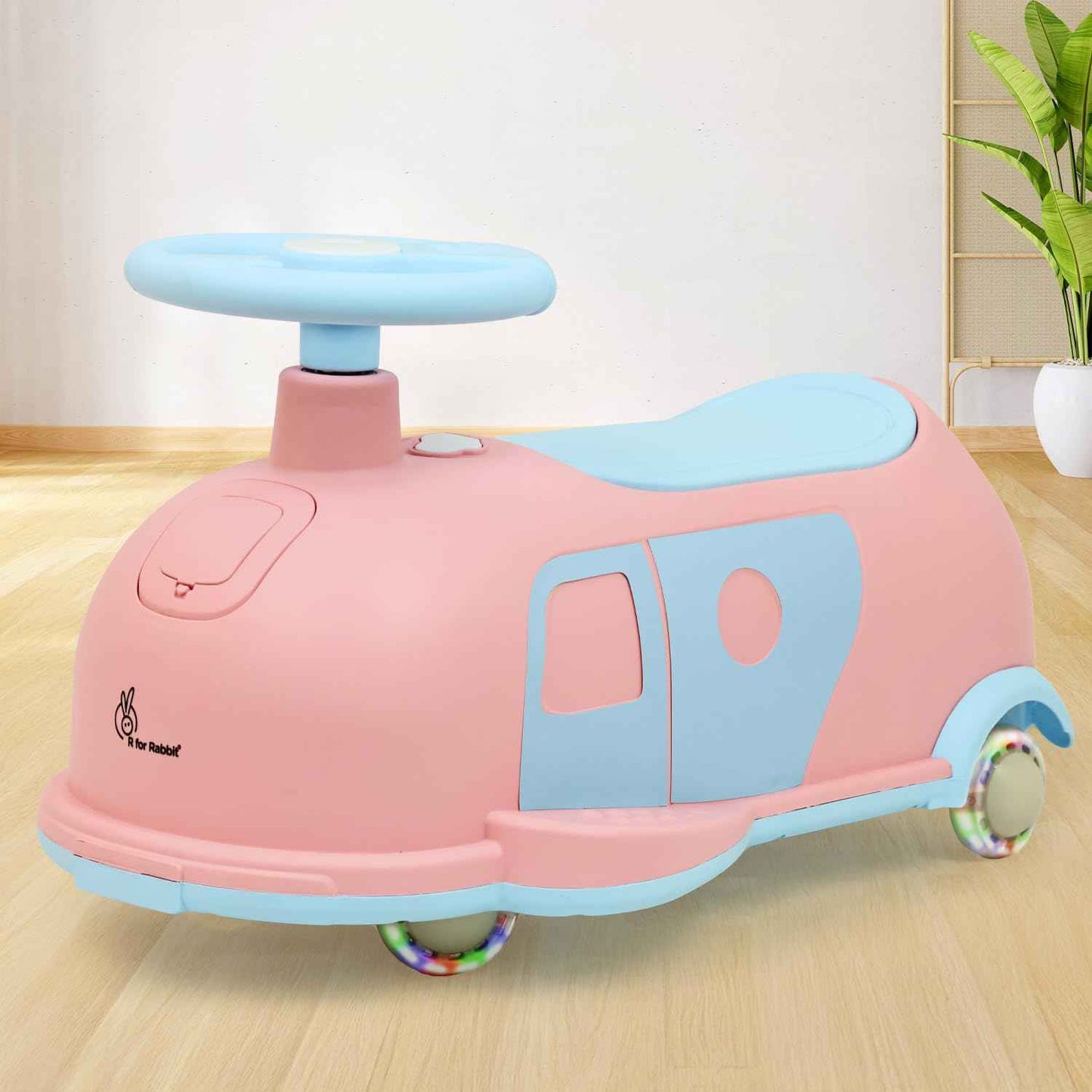 R for Rabbit Iya Iya Caravan 3 in 1 Kids Swing Car, Push & Pull Ride-On with Scratch Free PU LED Wheels & ABEC7 Bearing, Baby Twister Magic Car for 2+ Years Boys & Girls, Upto 75 Kgs (Blue Peach)