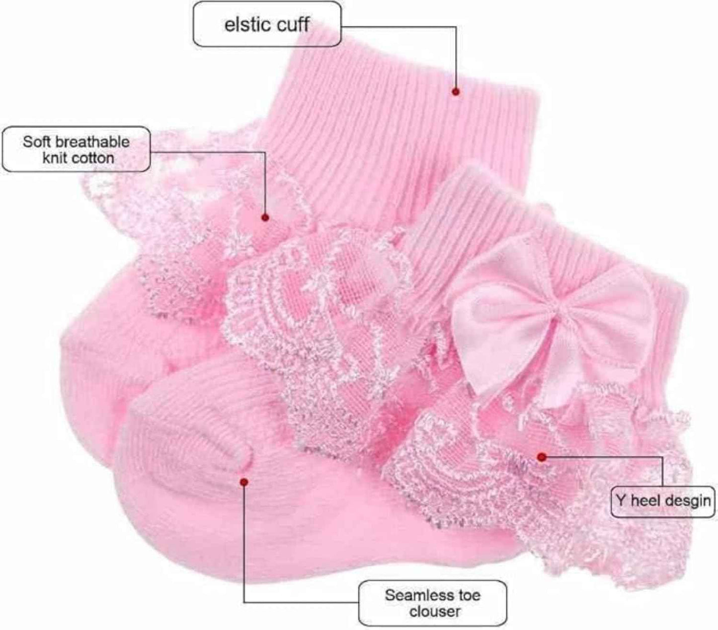 Baby Girls Soft Cotton Lace Ankle Socks - Multicolor Frilly Socks with Bows & Flowers | Pack of 3 | Newborn to 12 Months | Cute Infant Socks for Party