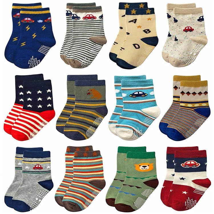 ZAPLES Baby Non Slip Grip Ankle Socks with Non Skid Soles for Infants Toddlers Kids Boys Girls