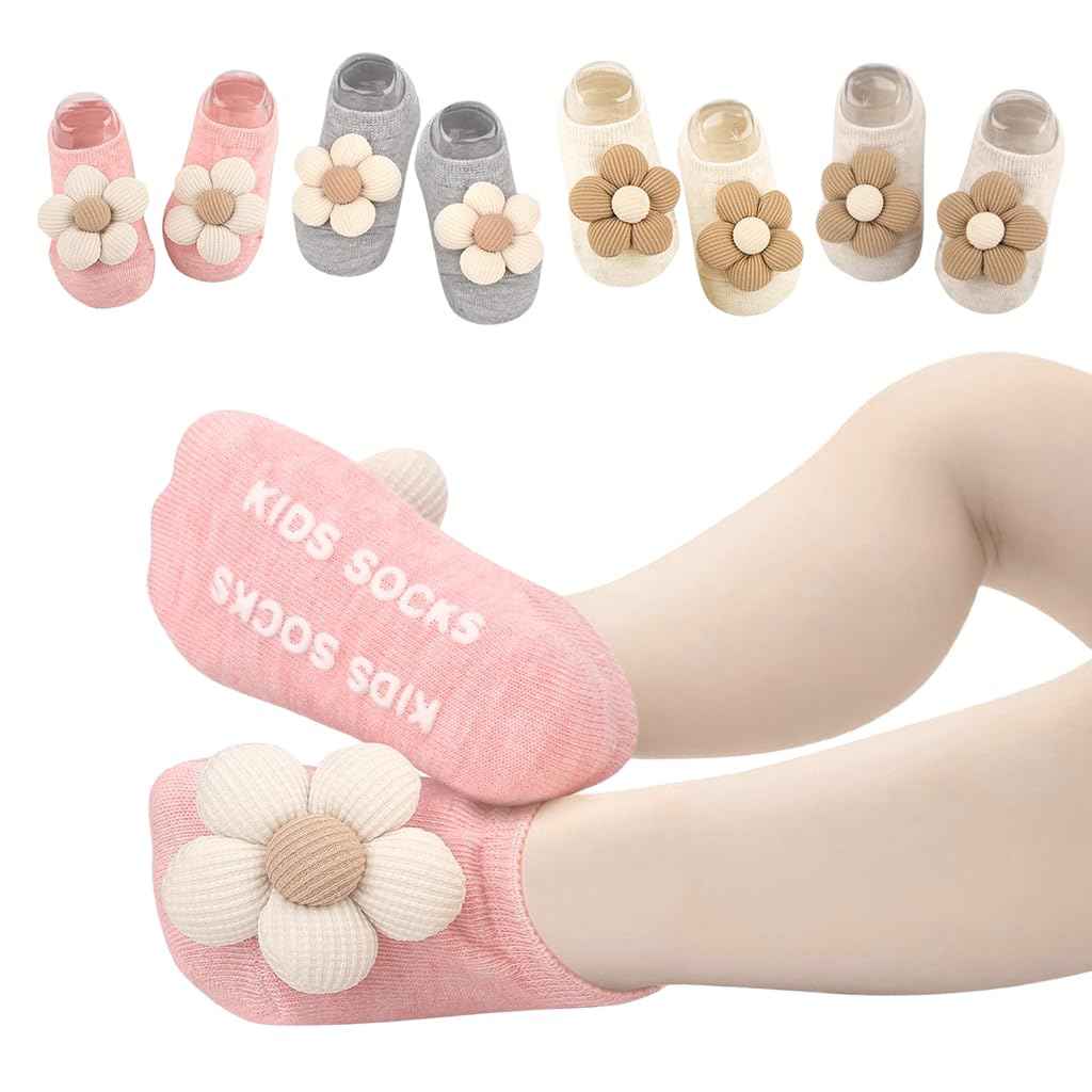 SNOWIE SOFT® 5 Pairs Baby Socks Set, Antislip Socks for New Born Baby 0-3 Years, Non Slip Grip Ankle Socks with Non Skid Soles for Infants Baby Shower Gifts