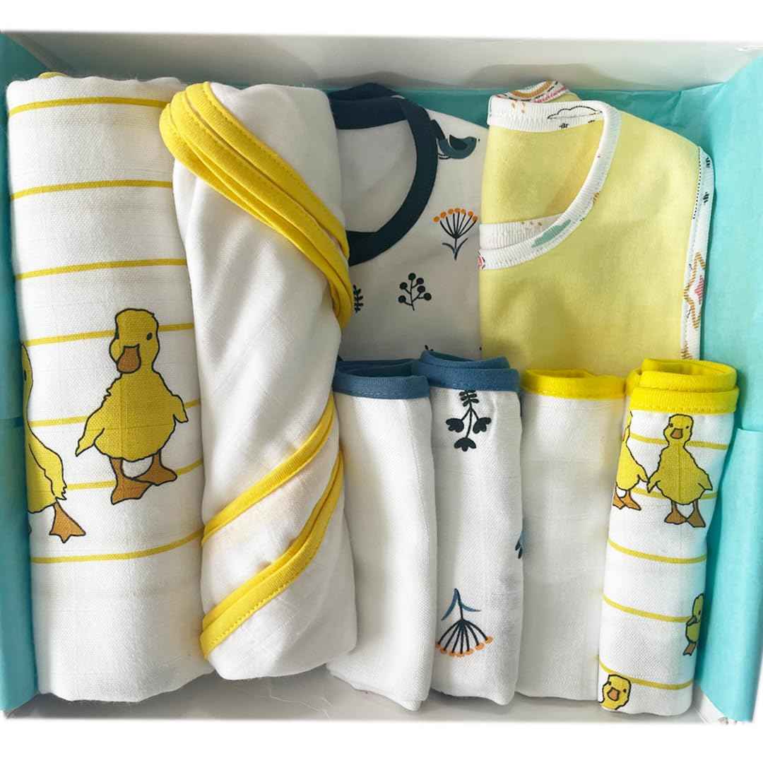 TINYLANE - Curated For You! Newborn Baby Products Gift Set (13 Pcs), Essential Clothing Gift Kit For Infants Of 0-3 Years, Swaddles, Bibs, Cap, Booties, Mittens & Washcloths, Ideal Baby Shower Gift Pack