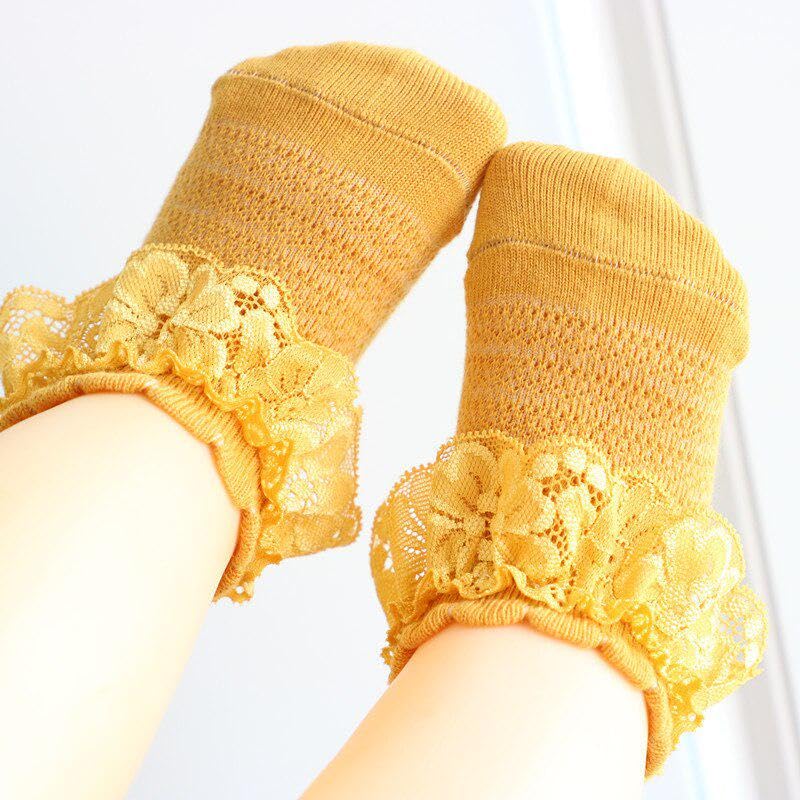 CUTEABLY Baby Girl Cotton Casual Socks, Ruffle Lace Design, Assorted Colours, Short Length, (Assorted)