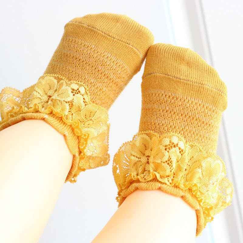 CUTEABLY Baby Girl Cotton Casual Socks, Ruffle Lace Design, Assorted Colours, Short Length, (Assorted)