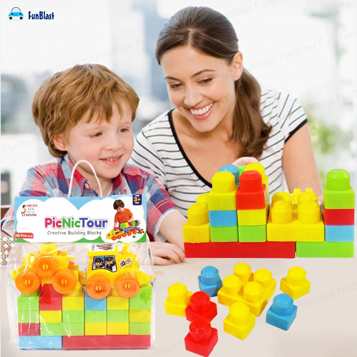 FunBlast DIY Plastic Building Blocks for Kids Building Blocks Toy for Kids Puzzle Games for Kid, Toys for Children Educational & Learning Toy for Kid, Girls & Boys - (250+ Blocks with 38 Wheels)