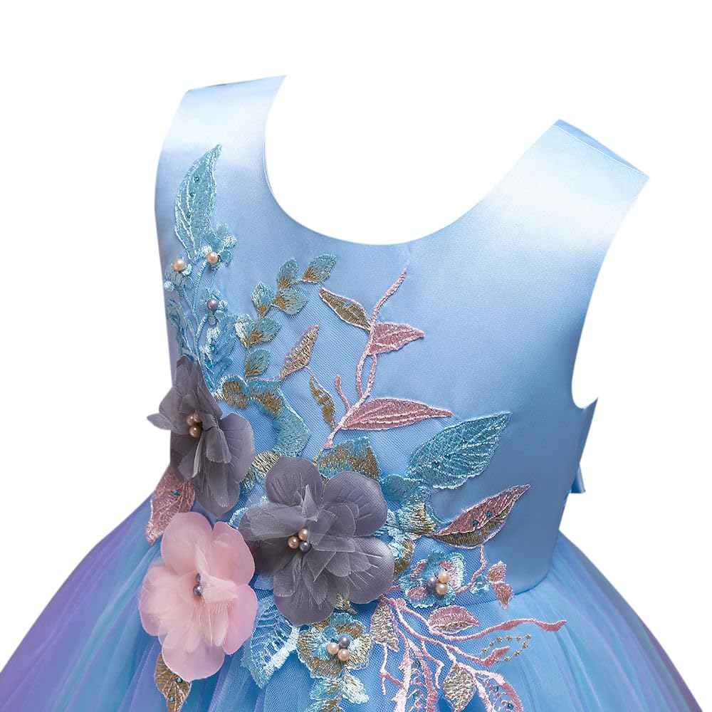 Hopscotch Girl's Fit And Flare Knee Length Knee-Length Polyester- Blend Floral Applique Sleeveless Party Dress